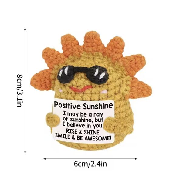 Crochet Sunshine with Sunglasses – “Rise & Shine” Motivational Plush - Picture 3 of 7